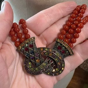 Heidi Daus Love Knot Necklace Art Deco Vibe Faux Carnelian Valentine’s Day